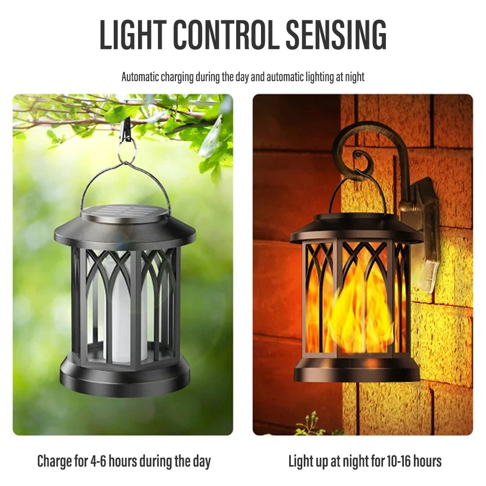2PCS Solar Flame Hanging Lamp Outdoor Solar Light Garden Waterproof Flame Flickering Effect Christmas Garden Patio Yard Path Light