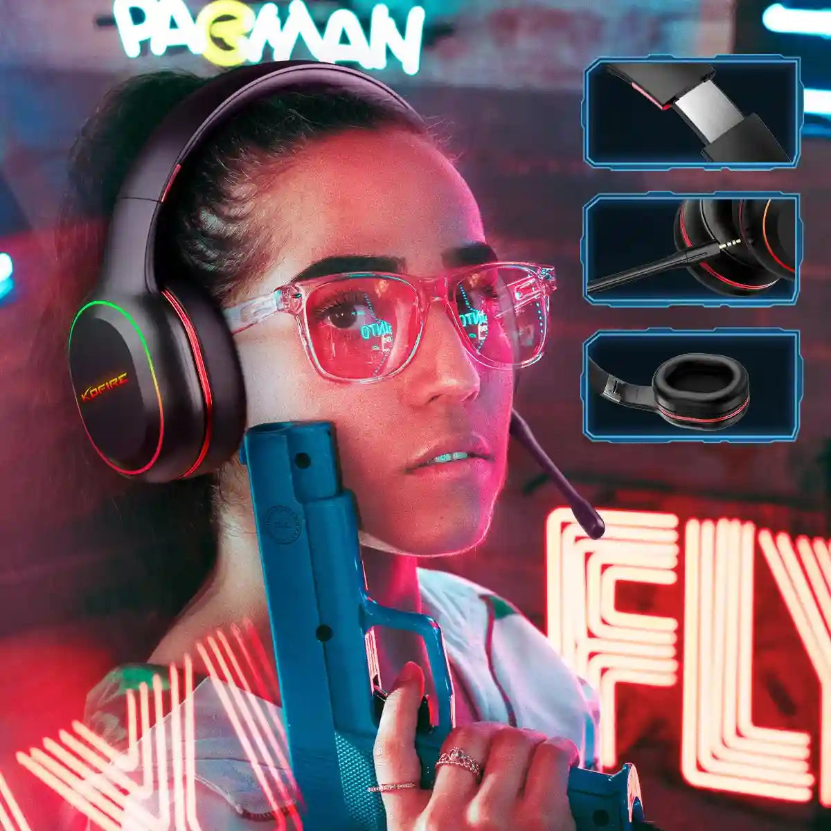 Wireless Gaming Headphones with Low Latency Audio and RGB Lights Tidesmit