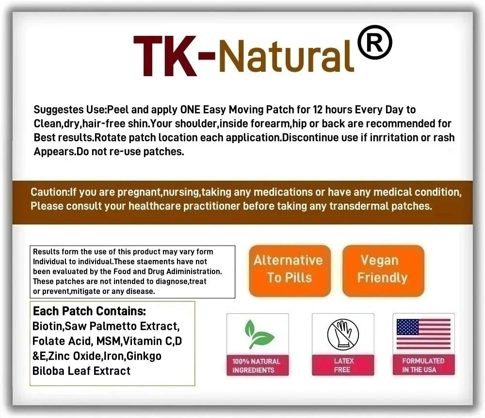 Tidesmit 30 Hair Growth Transdermal Patches with Biotin, Saw Palmetto, and Vitamins for Men and Women.