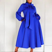 Elegant Pure Color Maxi Dress Evening Gown A- Line Skirt Polyester Fabric round Neck Short Sleeve High Waist Midi Dress