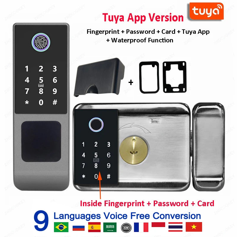 Waterproof Tuya Wifi Smart Lock Fingerprint RFID Card Passcode APP Remote Control TTLock Bluetooth Entry Electronic Rim Lock