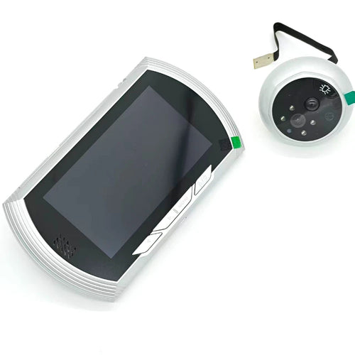 Smart digital door station camera with white monitor and round doorbell camera