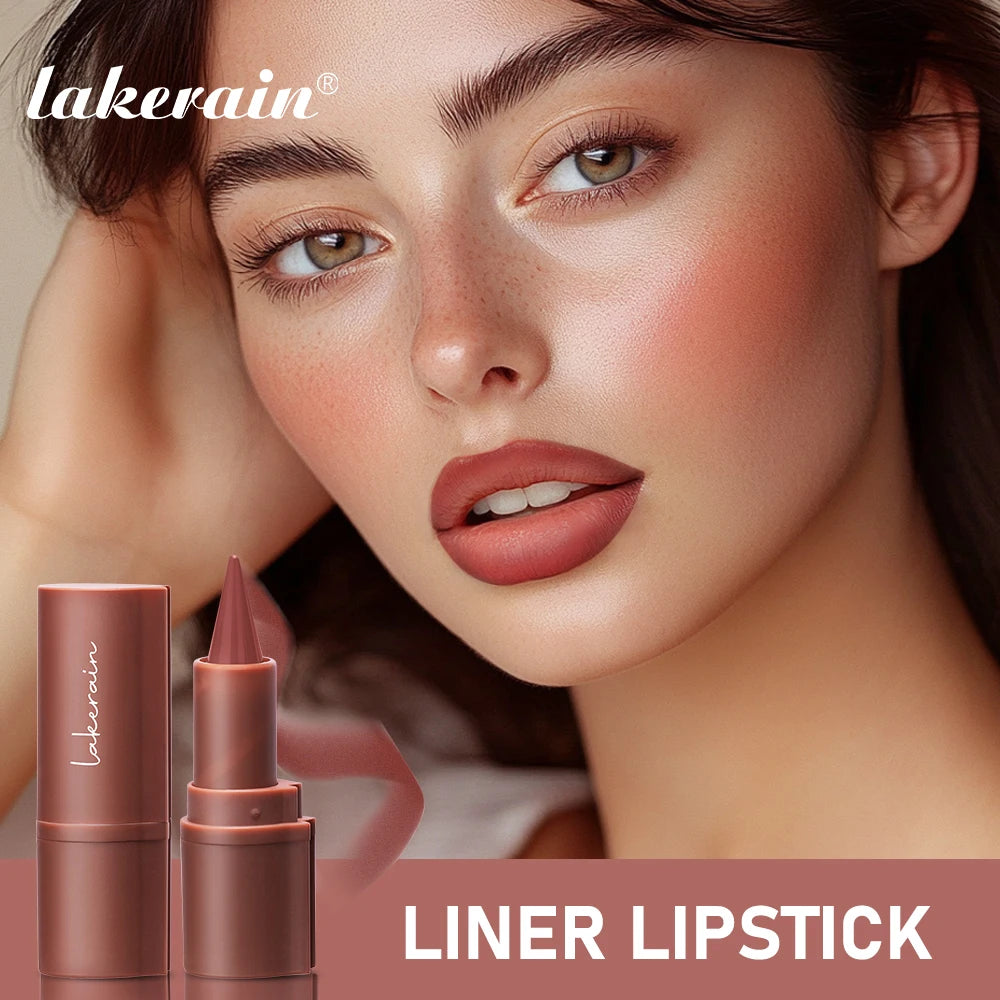 Lakerain matte red-brown lipstick pen for gradient lips. Waterproof, long-lasting lip liner pencil for smooth makeup.