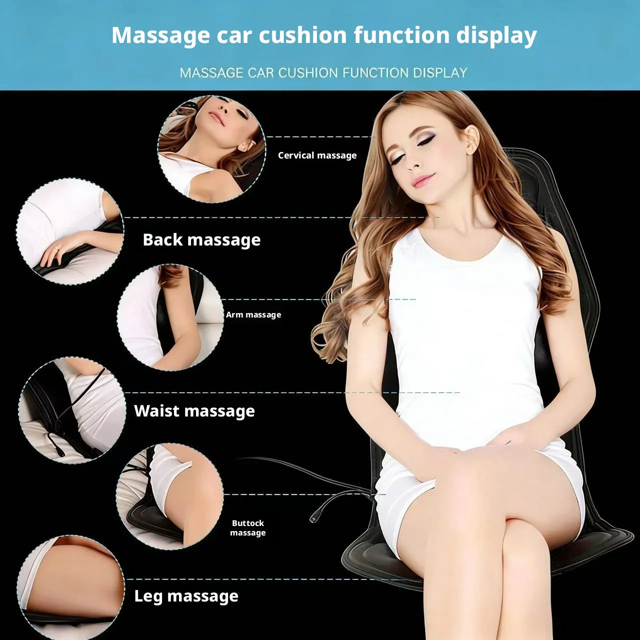 Heated Massage Cushion: Electric Massager for Neck and Back - Black Massage Cushion Tidesmit