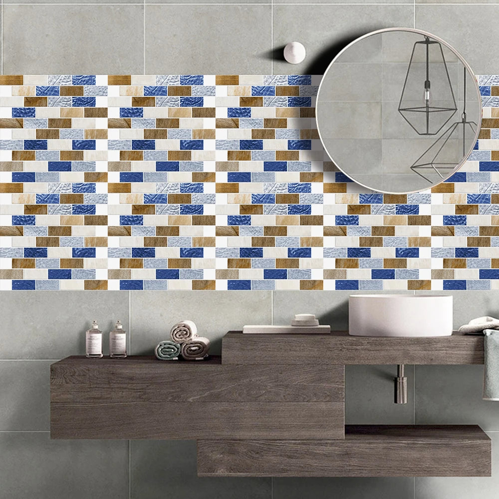10pcs/set Flat Marble Mosaic Tiles Sticker Transfers Covers For Kitchen Bathroom Tables Peel & Stick Waterproof Art Wall Decals
