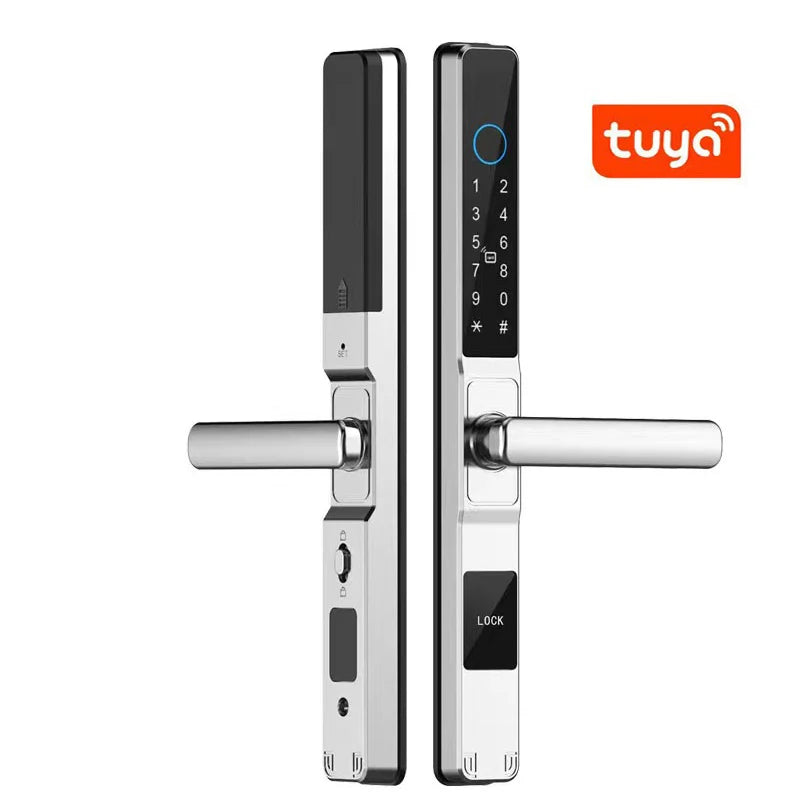 Tuya Wifi App Waterproof Smart Aluminum Door Lock Euro Double Hook Mortise Fingerprint Password Electronic Sliding Door Lock