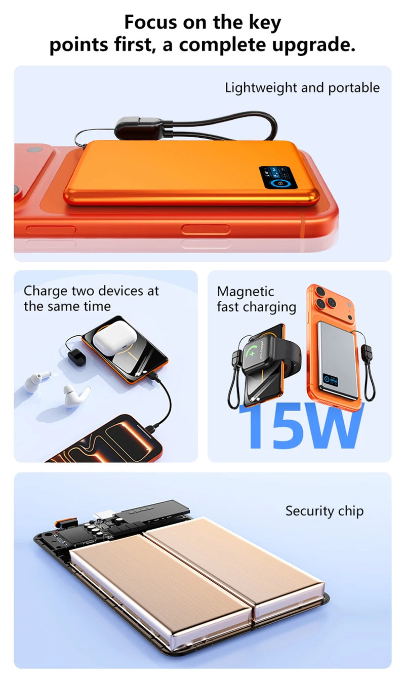 Magnetic Fast Charging Power Bank - High Capacity Travel Battery Pack Tidesmit