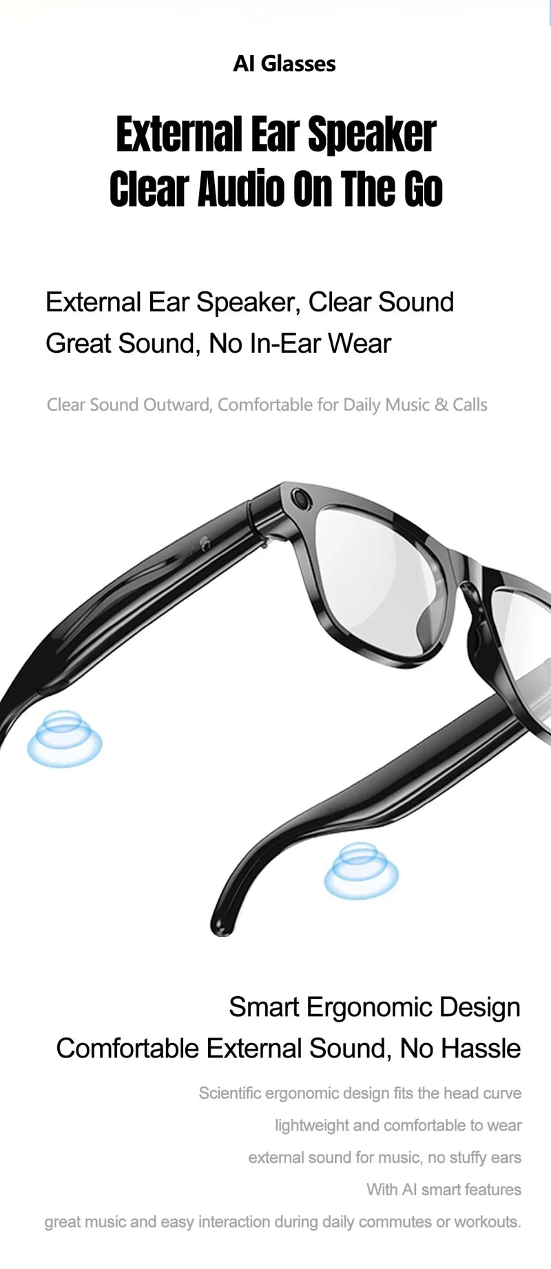 AI Smart Glasses with 100MP Camera & Spatial Audio - Tidesmit Tidesmit