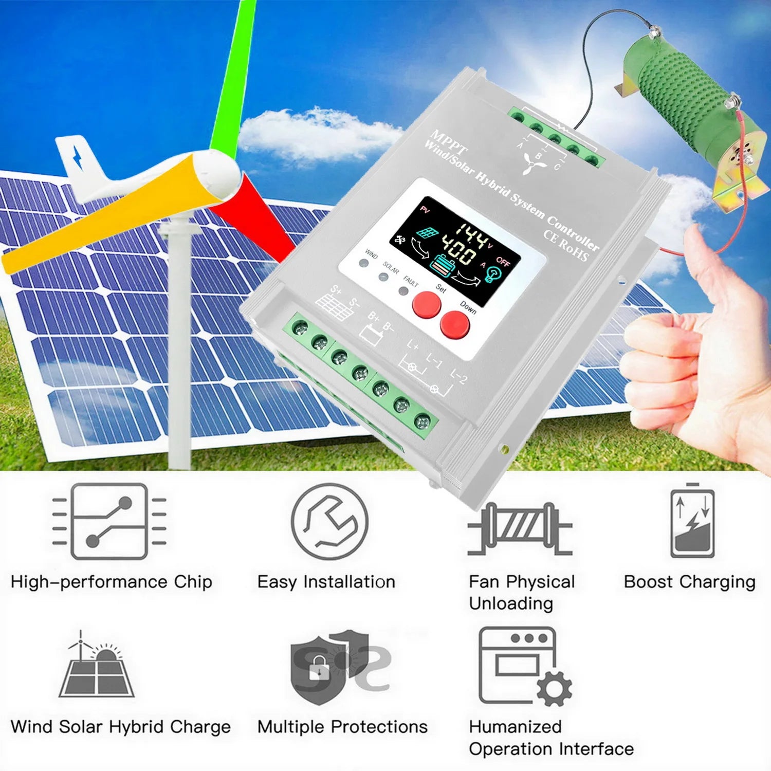 Hybrid Solar Wind Charge Controller MPPT LCD - 2500W to 9000W Options Tidesmit