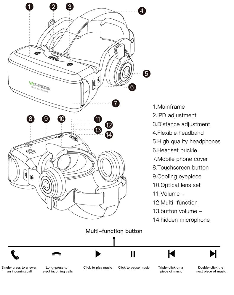 VR Headset for Smartphone 3D Glasses G06E with Spatial Audio Tidesmit
