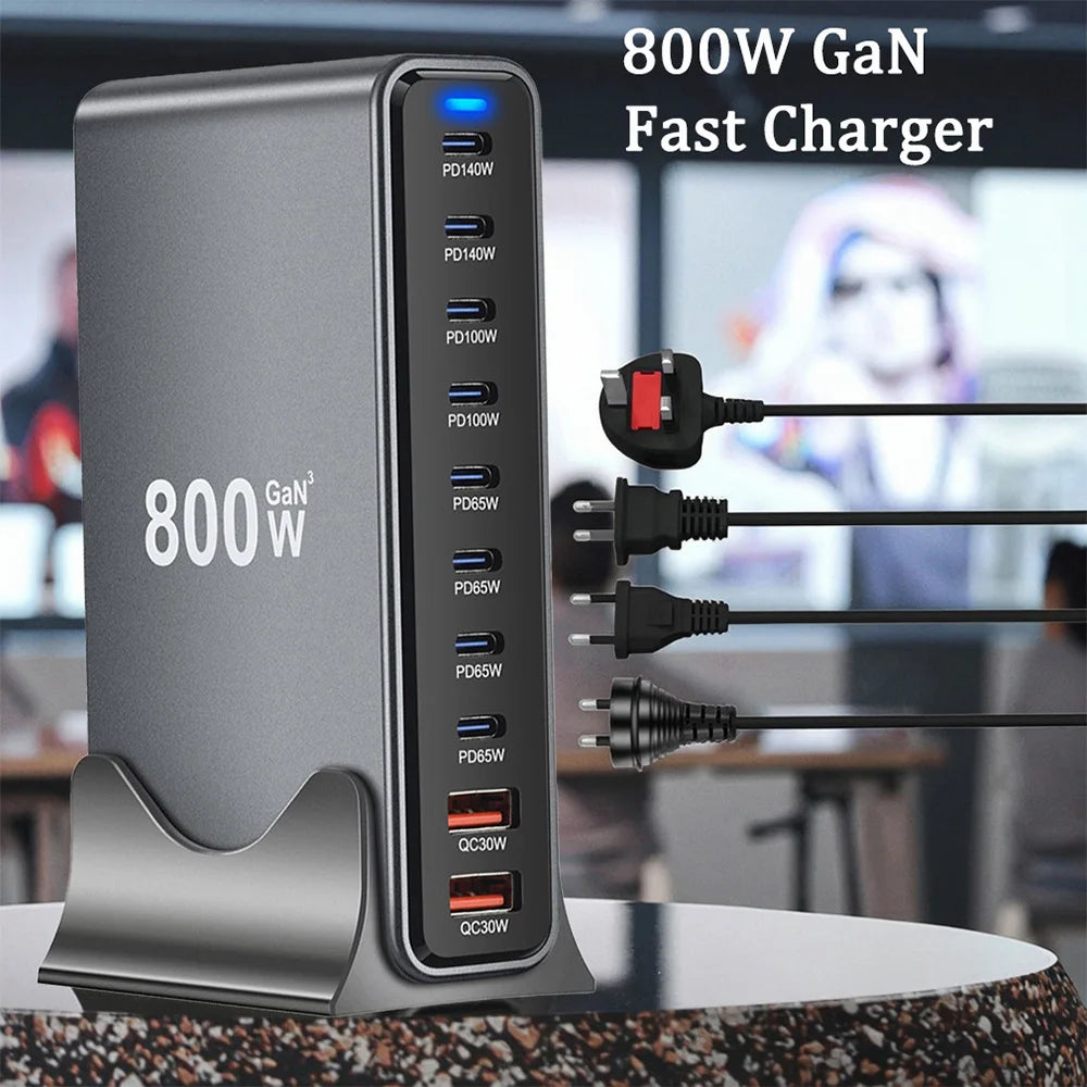 800W 10-Port USB-C Desktop Charging Station - Multi-Device Power Hub Tidesmit