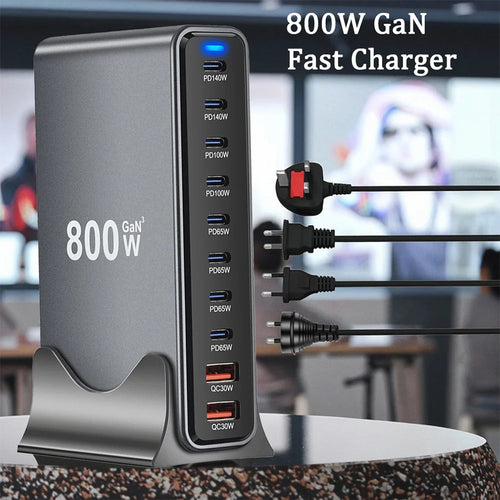 800W 10-Port USB-C Desktop Charging Station - Multi-Device Power Hub Tidesmit