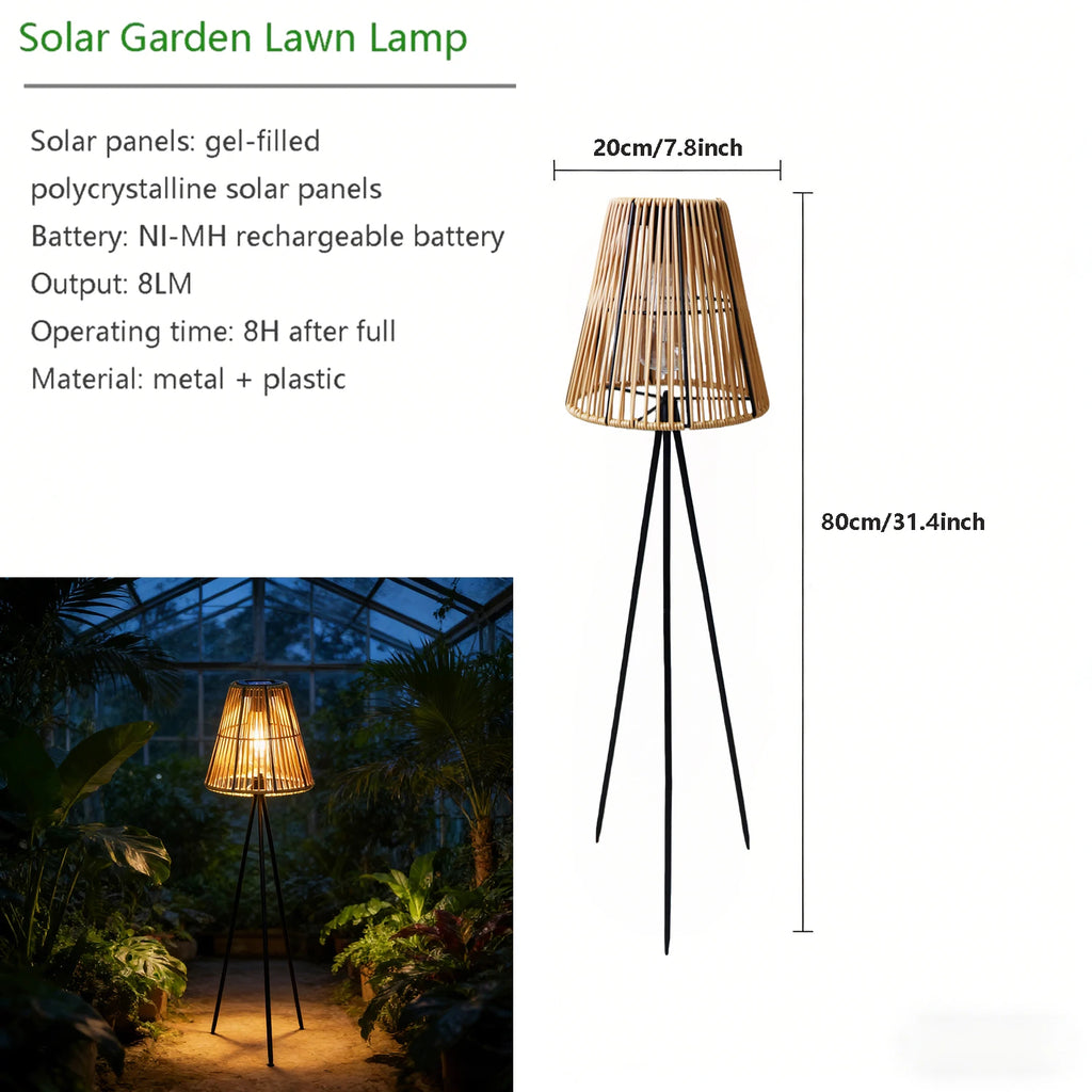 A Handmade Rattan Solar-Powered Floor Lamp, No Need for Electricity, for Outdoor Patio, Garden Decoration, Path Decoration, and Holiday Atmosphere Setup