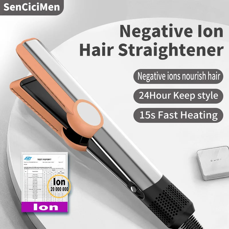 SenCiciMen 2-in-1 peach and silver negative ion hair straightener with fast-heating floating plates for smooth styling.