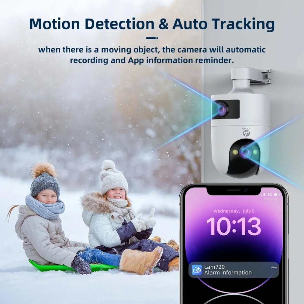 Jooan 4K 8MP Dual Lens Dual Screen IP Camera Wifi Outdoor PTZ Cameras Auto Tracking CCTV Camera Audio Video Indoor Surveillance