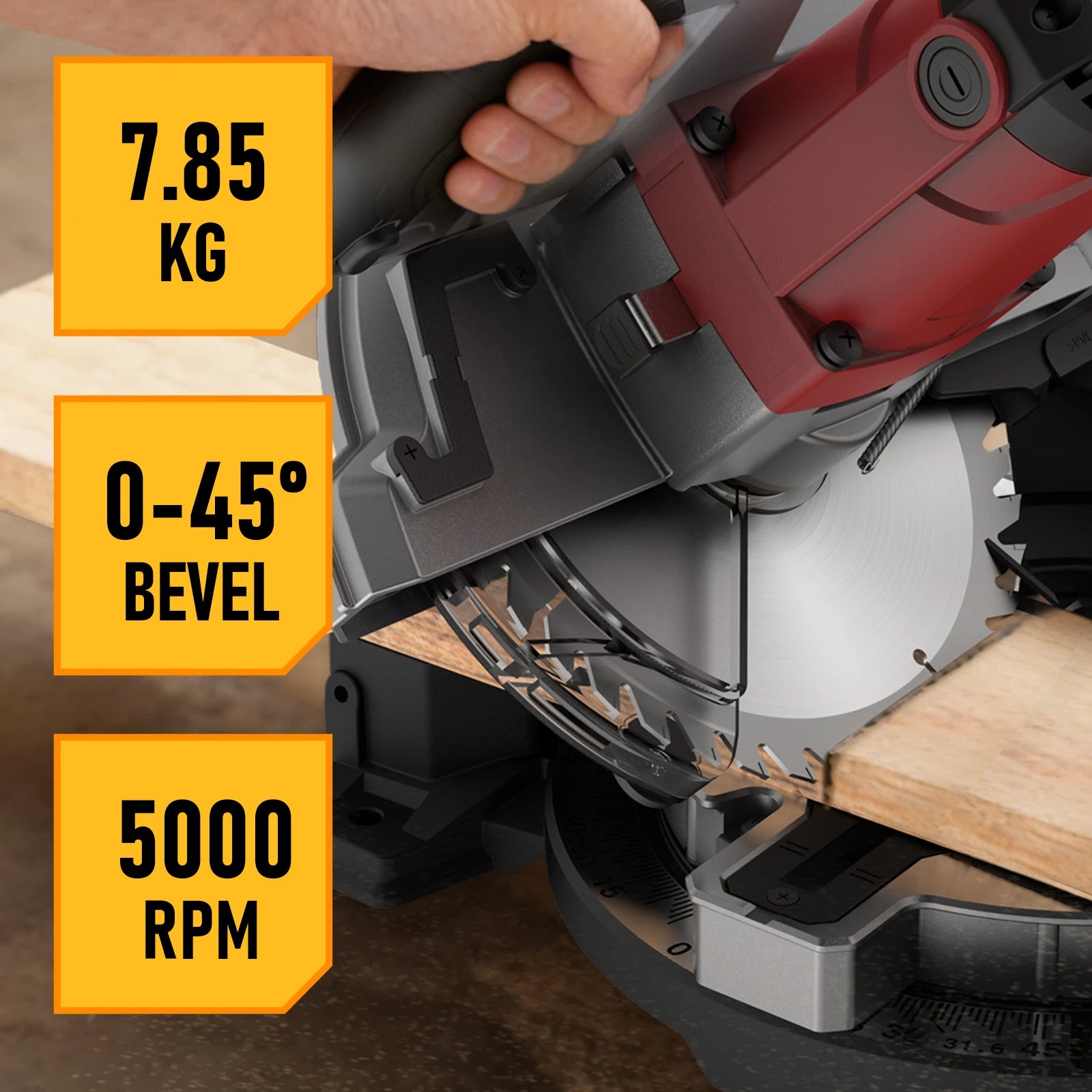 45° Bevel Compound Miter Saw 8inch, 1400W Electric Mitre Saw with 24T Carbide Blade, 5000 RPM, Woodworking Cutting Tool for Wood