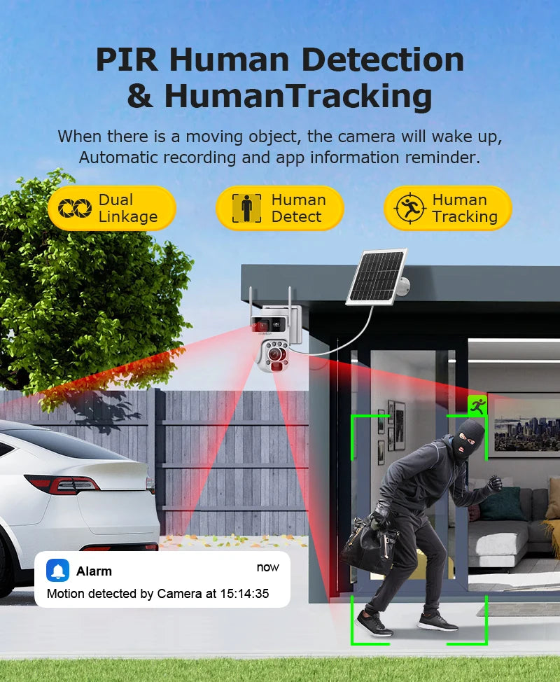 INQMEGA 12MP 60X Optical Zoom 4G/WiFi Solar Camera Dual Screen PTZ PIR Detection Auto Tracking CCTV Surveillance Cameras Ubox