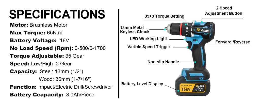 Gisam Brushless Power Tools Sets Electric Impact Wrench Electirc Drill Angle Grinder Electric Hammer For Makita 18v Battery Pins