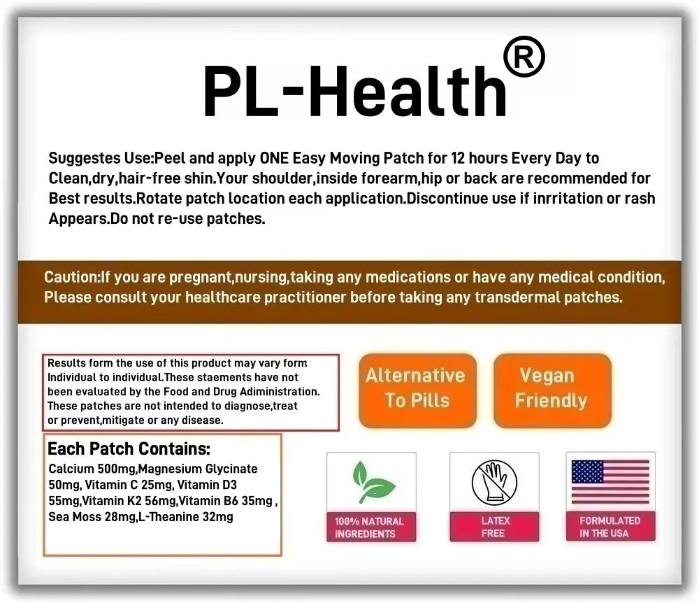 30 Patches Calcium Magnesium Zinc Transdermal Patches with Magnesium Glycinate, Vitamin C - Bone & Teeth, Immune Support