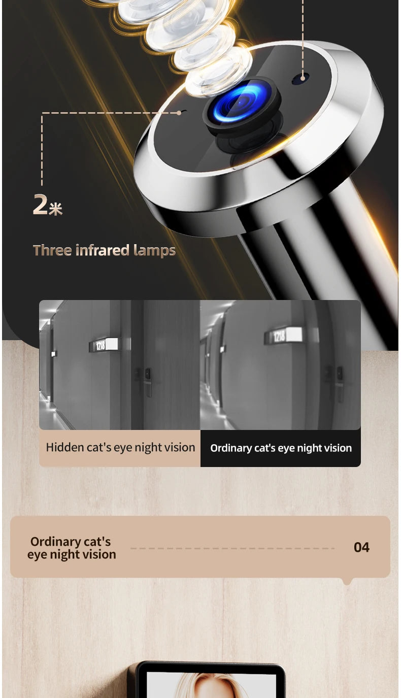 Danmini 4.3'' Visual Doorbell Peephole 1080P Camera App Remote Control Digital Cat Eye Night Vision Outdoor Monitor Door Viewer