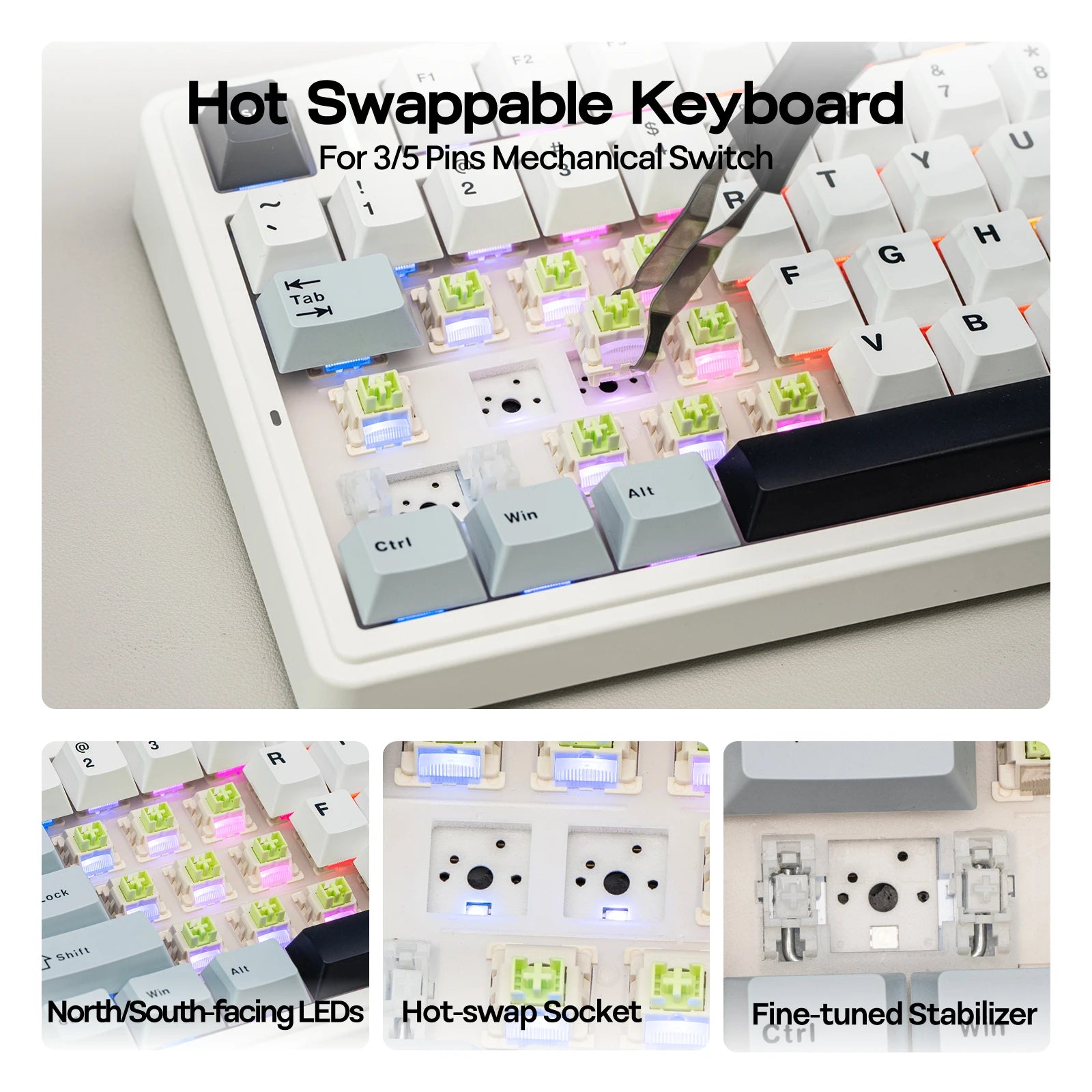 EPOMAKER x AULA F75 75% ANSI Hot-Swap Gasket Bluetooth 5.0/2.4G Wireless/Wired Mechanical Keyboard PBT Keycaps for Mac/Win