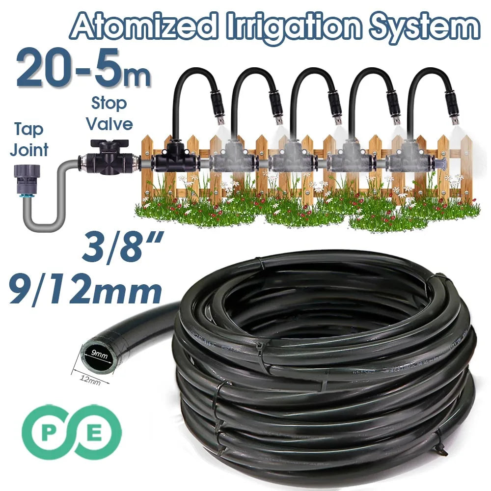 Black PE misting cooling system kit with coil tubing and atomized sprinkler heads