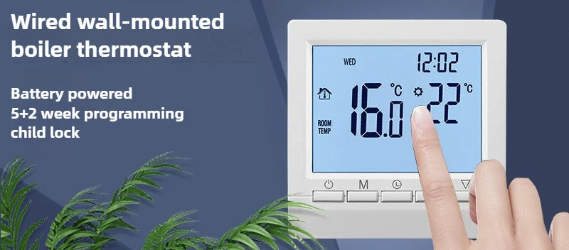 Wall-Mounted Boiler Thermostat, Wired Boiler Controller, Battery-Powered Intelligent Thermostat, Water Floor Heating Controller