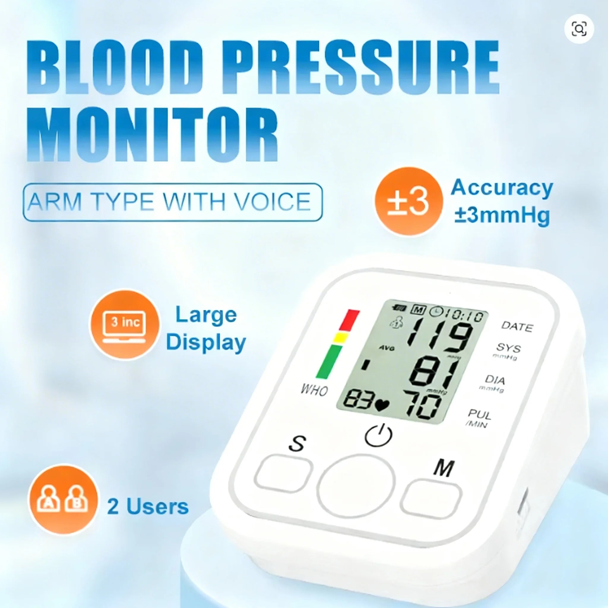 Digital Blood Pressure Monitor Upper Arm Cuff Home Use Automatic BP Tonometer Sensor Pulse Rate Meter Sphygmomanometer
