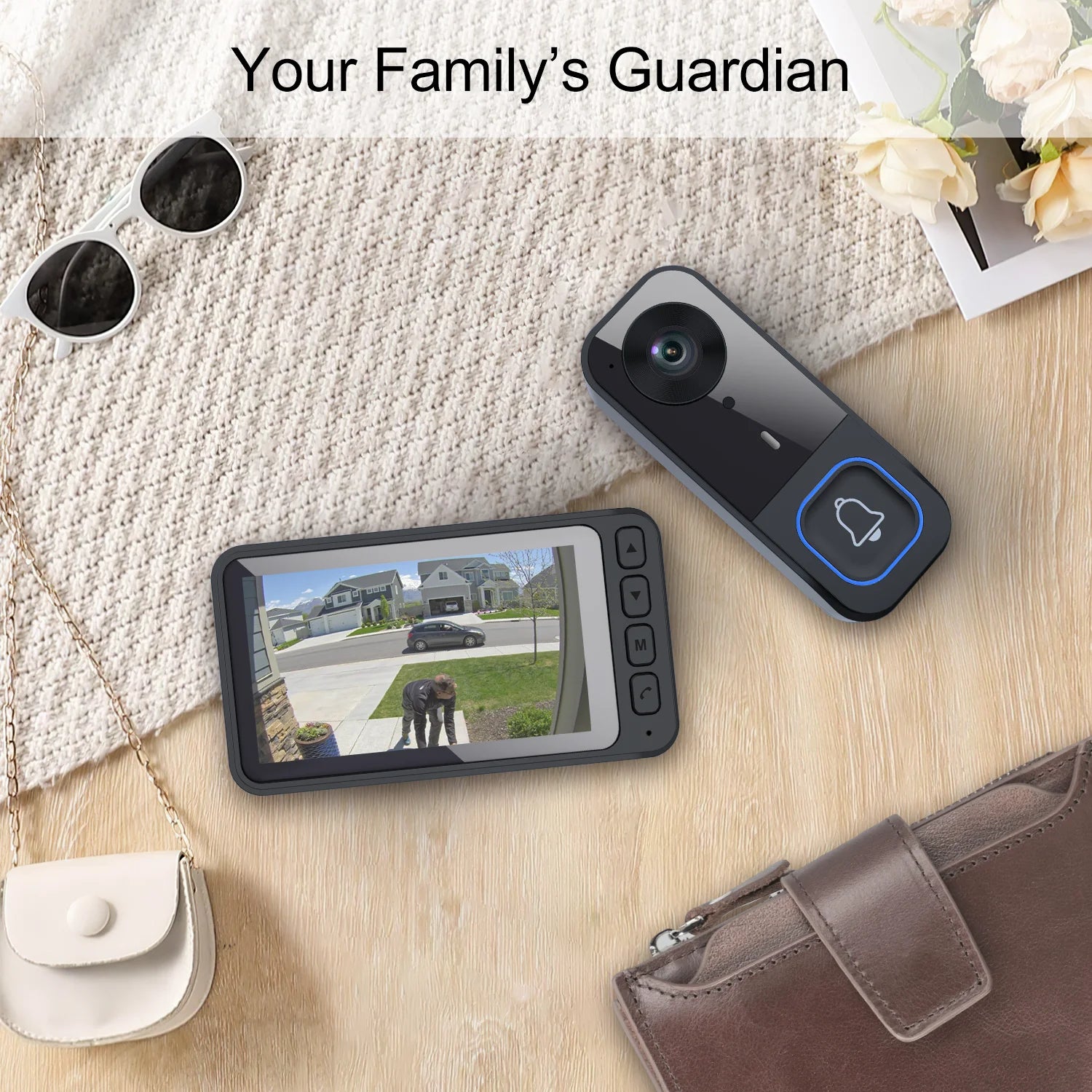 Wireless Doorbell Camera with Monitor Smart Video Doorbell 2-Way Audio Infrared Night Vision No WiFi Connection No APP Required