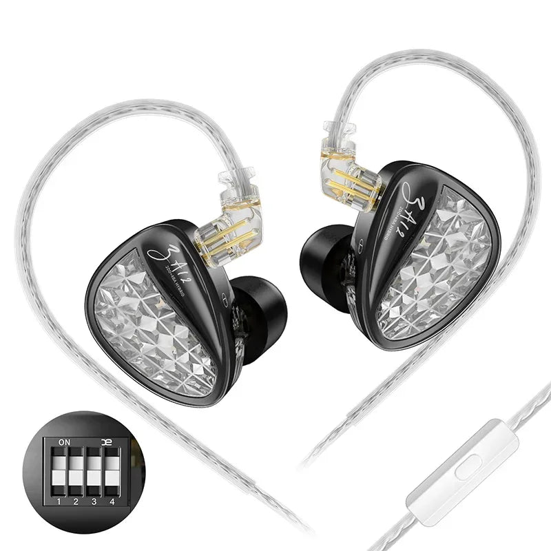 Wired Hybrid In-Ear Monitor Headphones with Dual Tuning by Tidesmit Black tuning mic China Mainland Tidesmit