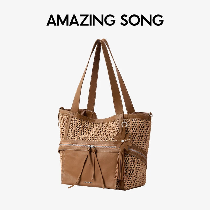 Amazing Song Original Design Cheese Roll Tote Bag Woven Family Shoulder Bag Fashion For Women