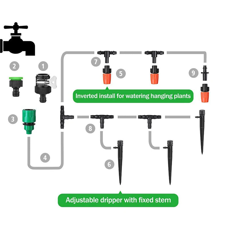 30m garden hose drip irrigation set with adjustable nozzle and micro drippers