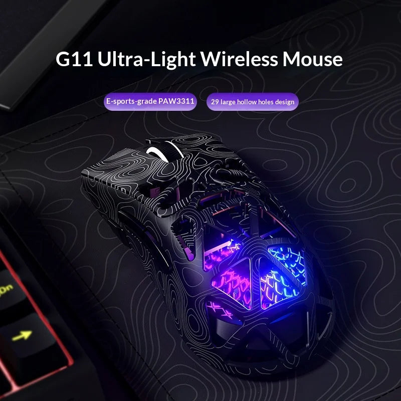 FURYCUBE G11 wireless mouse game Bluetooth the third mock examination PAW3311 lightweight hollow out design RGB mouse