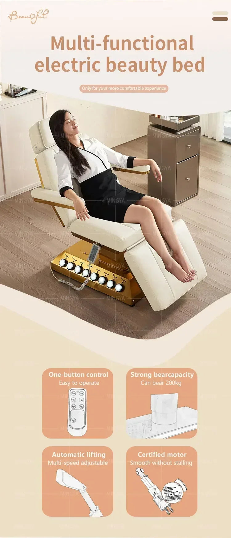 Electric Massage Beauty Bed – Adjustable Motorized Salon Table Massage Chairs Tidesmit
