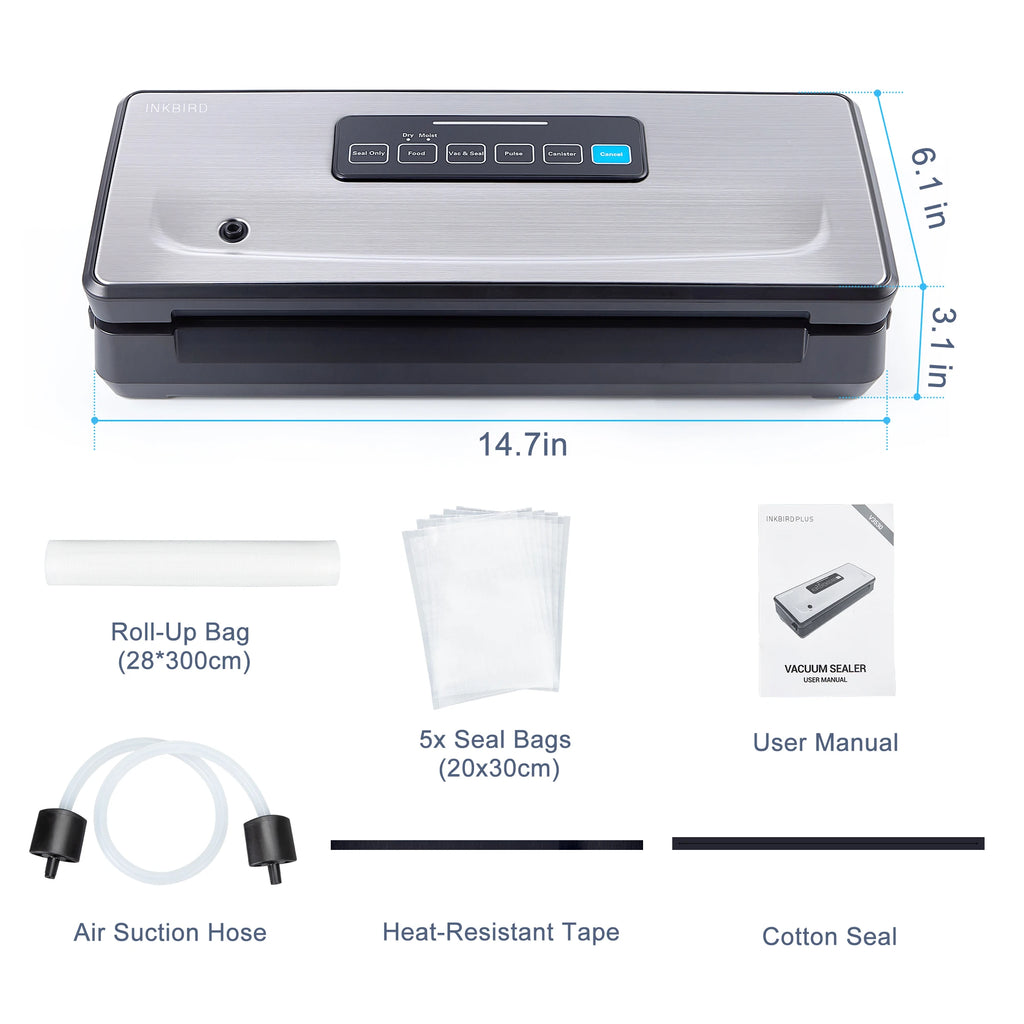 INKBIRD 3rd Vacuum Sealer with Starter Kit -80KPA Strong Suction Kitchen Household Food Vacuum Sealer Machine for Meat,Vegetable