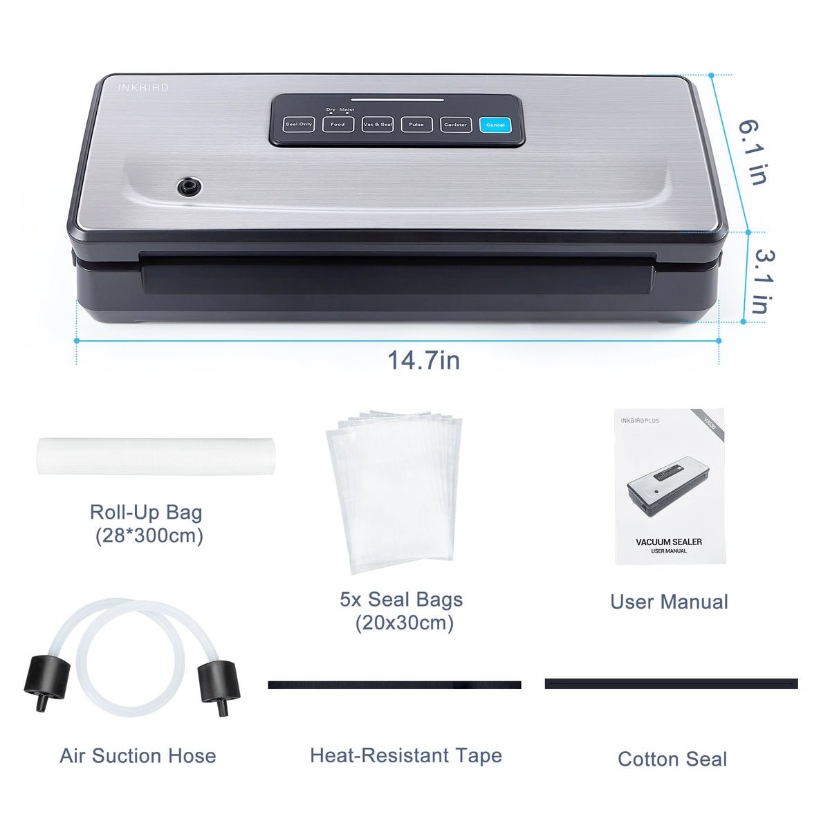 INKBIRD 3rd Vacuum Sealer with Starter Kit -80KPA Strong Suction Kitchen Household Food Vacuum Sealer Machine for Meat,Vegetable