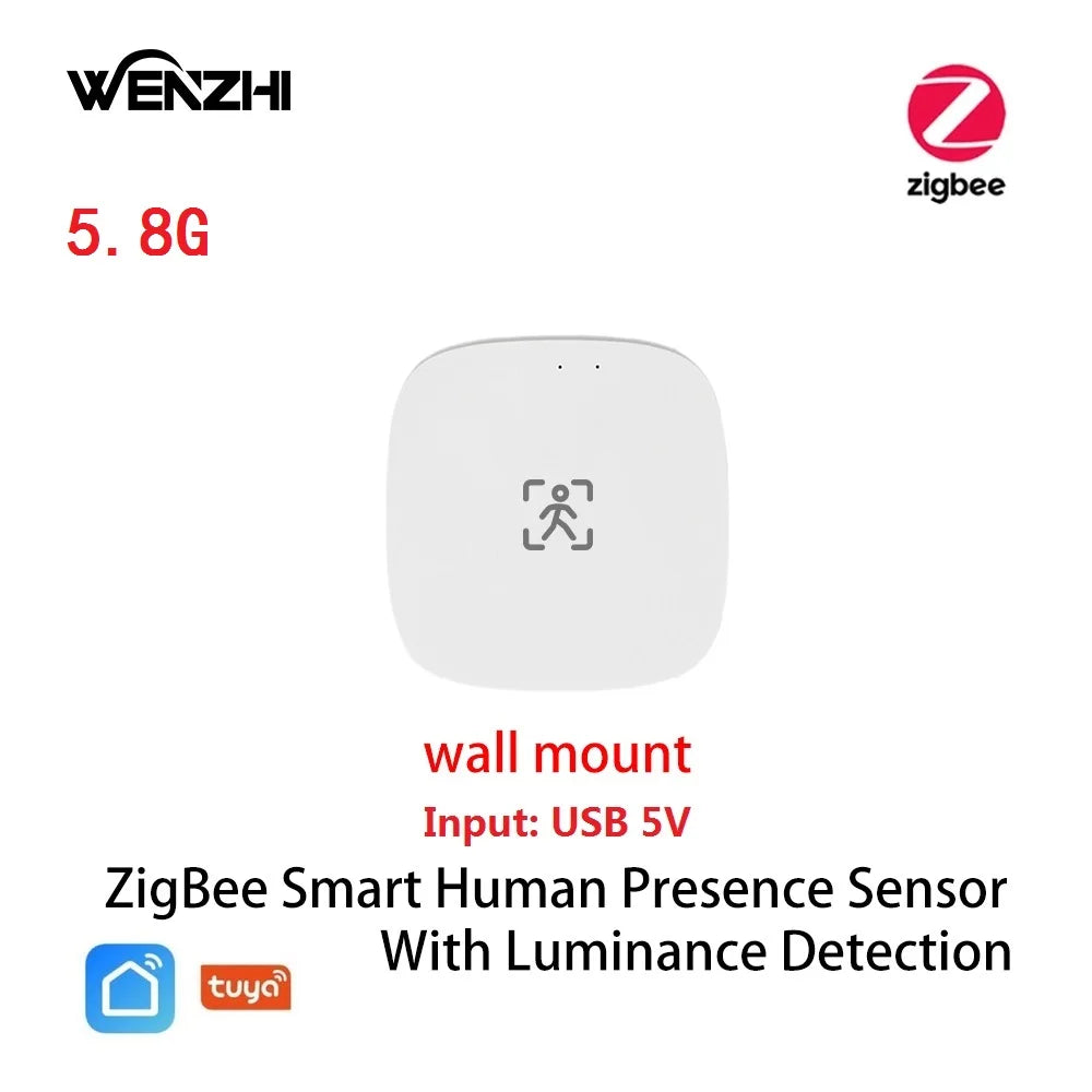 MmWave Human Presence Sensor with Luminance Detection for Smart Homes 5.8G Wall ZigBee China Mainland Tidesmit
