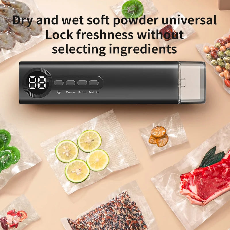 Portable Vacuum Sealer Machine 62kPa Rechargeable Food Vacuum Sealing Machine 150mm Heat Sealer with 3 Temperature Levels