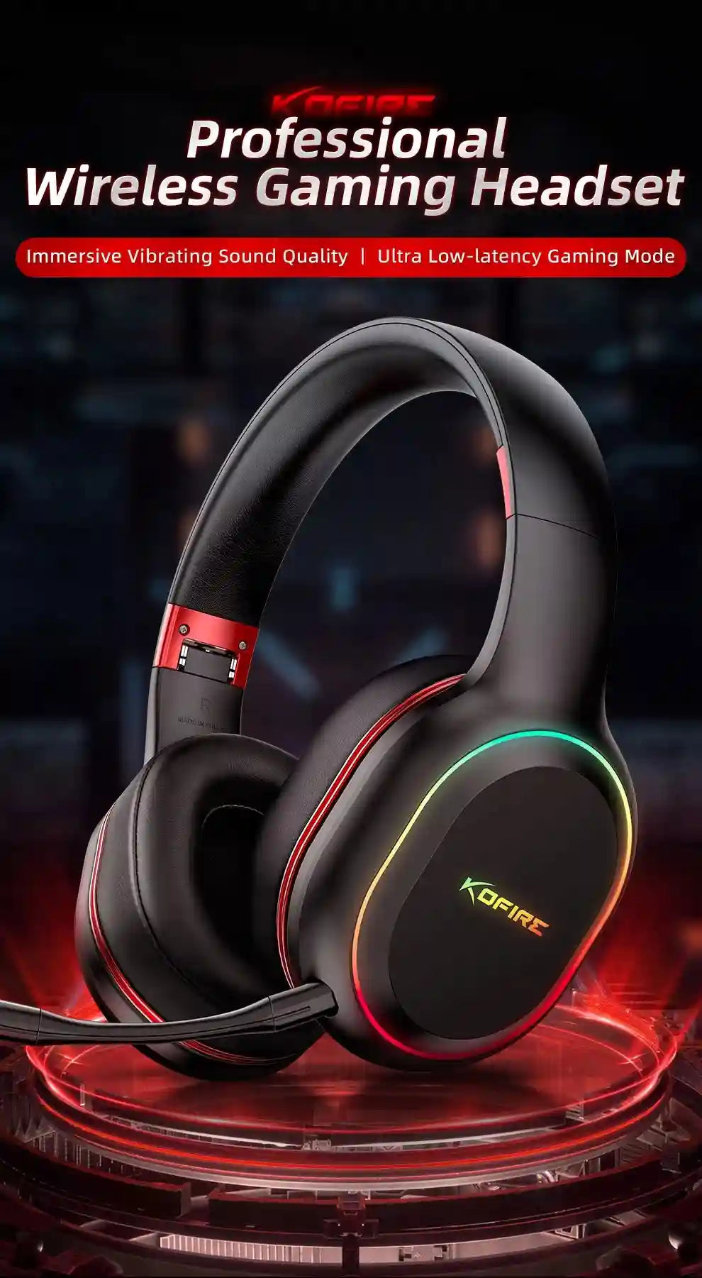 Wireless Gaming Headphones with Low Latency Audio and RGB Lights Tidesmit