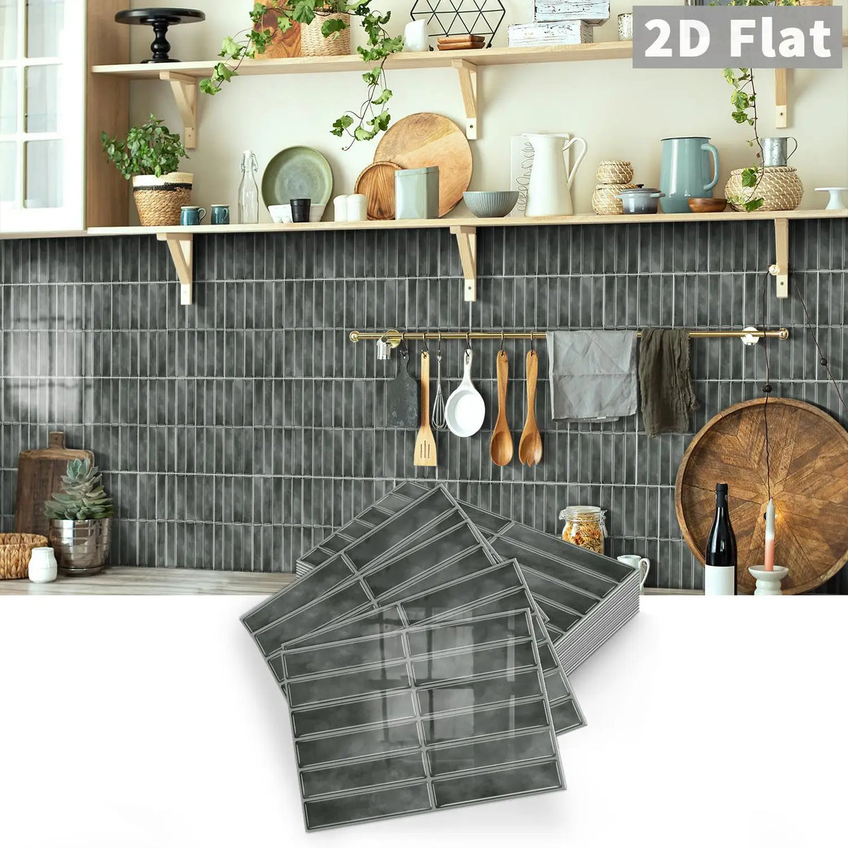 Peel-and-stick tile decal sheets, dark gray square grid pattern, flat 2D design