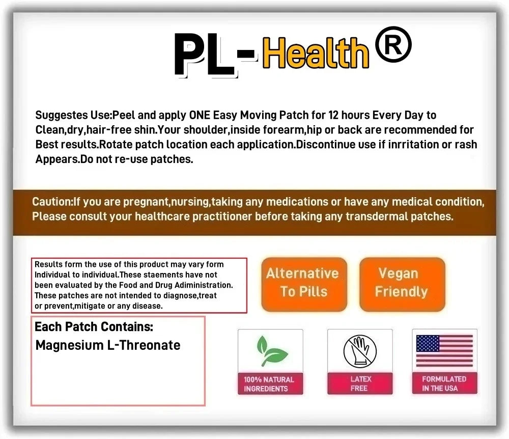30 Patches Magnesium L-Threonate Transdermal Patches for Cognition and Energy Support