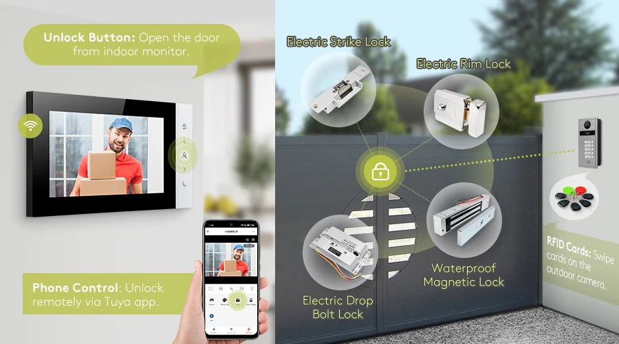 Smart Life Tuya APP Control HOMSECUR 7" WiFi Video Doorphone Night Vision Doorbell Intercom Kit for 5 Households