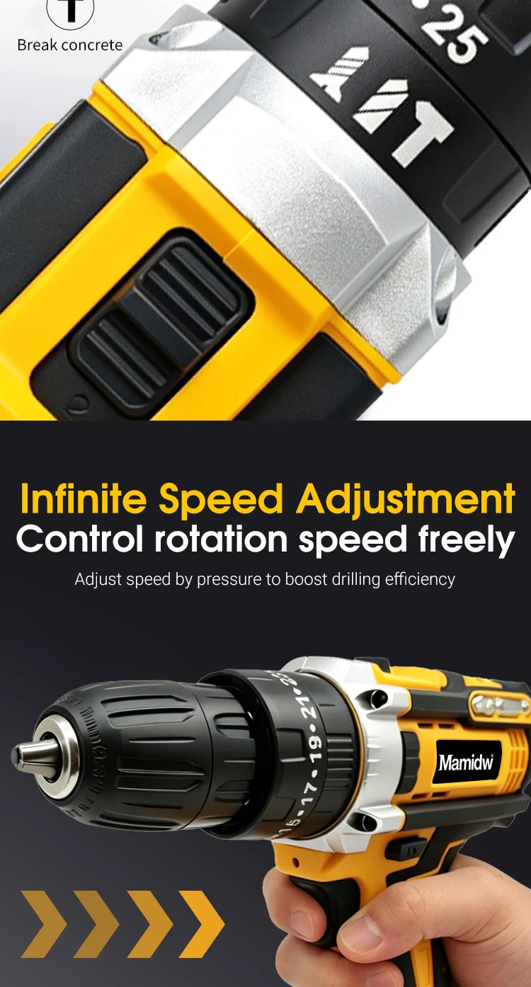 Mamidw Brushless Electric Drill, Ergonomic Design, Durable Structure, Compact Design, Sturdy Construction, Drilling Machine, Electric Drill, Comes with a Complete Tool Set, Compatible with Makita 18V Battery PIN.