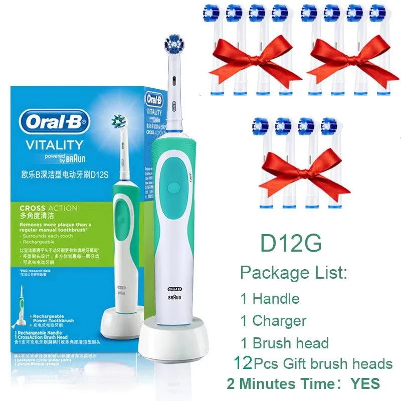Tidesmit Oral B electric toothbrush with 3D white rotation technology, inductive charging, and bonus brush head set.