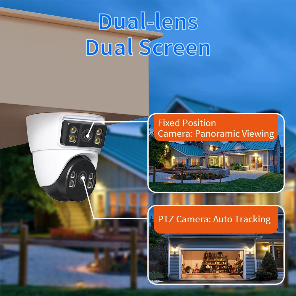 Xiaovv 4MP WiFi House Security Camera CCTV With Dual Lens Dual Screen 360 Degree PTZ AI Humanoid Detection Motion Tracking