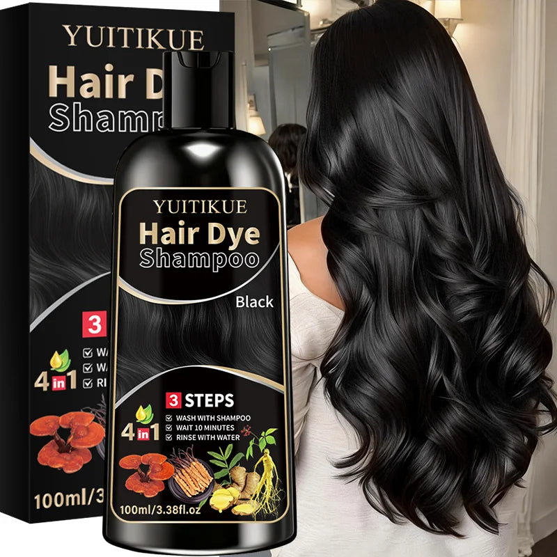 YUITIKUE Herbal Black Hair Dye Shampoo - Gentle Cleansing, Long-Lasting Color & Healthy Dyeing