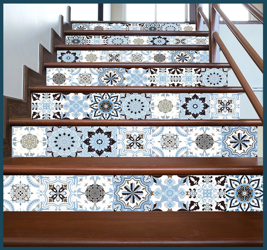 Neutral Boho Floral Tile Stickers Self Adhesive Glossy PVC Waterproof Decals Kitchen Bath Cabinet Backsplash Wall Home Deco