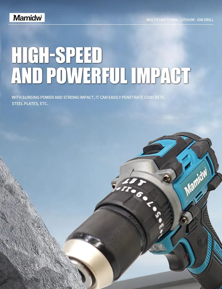 Brushless Cordless Impact Drill 120N.m, 3-in-1 Wireless Electric Screwdriver Hammer Drill, 2 Speed for Concrete Wood Metal Drilling, for makita 18V Battery