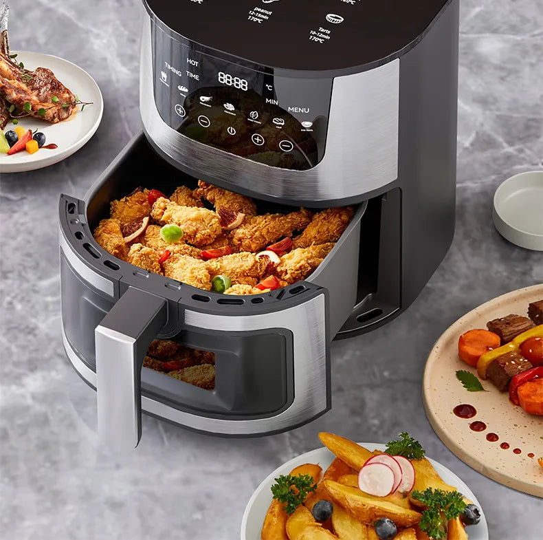 7L Air Fryer Big Capacity Stainless Steel Visible Electric Fryer Household Electric Oven Multi-function