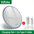 30W Fast Wireless Charger Dock - Qi Certified for iPhone & Android White with cable Tidesmit
